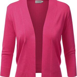 JJ Perfection Casual Crop Open Front Knit Cardigan 3/4 Sleeve Cropped Cardigan